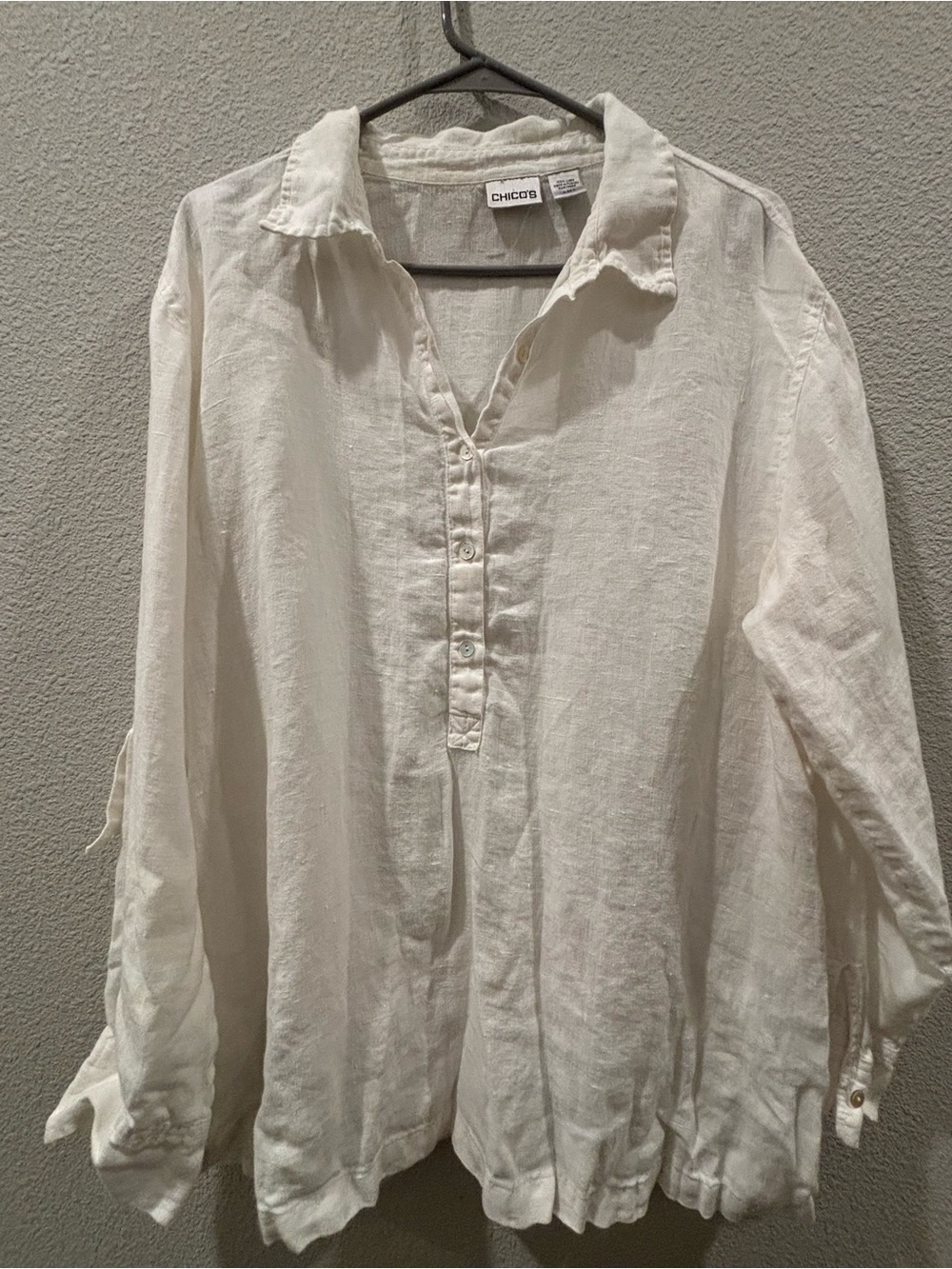 Chico's Cream Linen Button-Front Casual Shirt size 3